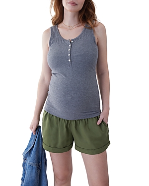 Shop Ingrid & Isabel Elastic-waist Maternity Shorts In Olivine
