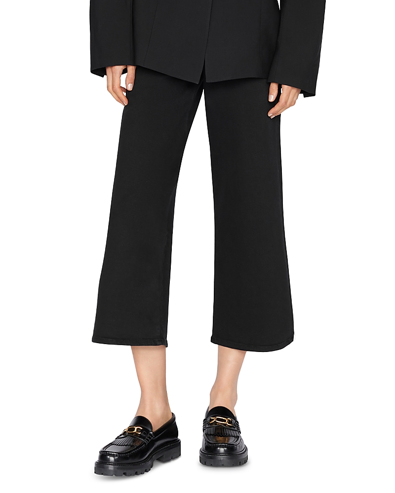 Frame Cotton Blend Jet Set Wide Leg Cropped Jeans In Sheen Noir In Sheen Noir