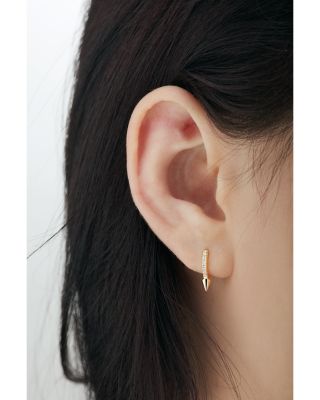 18K Yellow Gold Diamond Spike Extra Small Single Hoop Earring