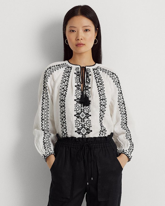 Ralph Lauren Embroidered Linen Blouse Bloomingdale's