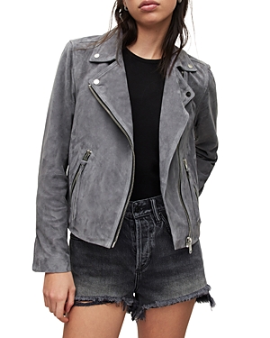 Allsaints Dalby Suede Biker Jacket In Powder Blue