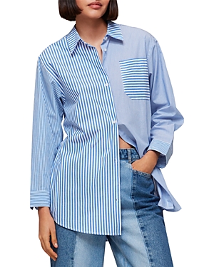 Whistles Millie Striped Oversized Shirt In Blue/multi