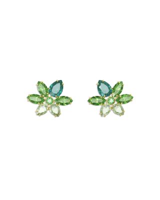 Swarovski - Gema Green Crystal Flower Stud Earrings in Gold Tone