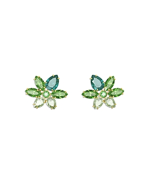 Shop Swarovski Gema Green Crystal Flower Stud Earrings In Gold Tone
