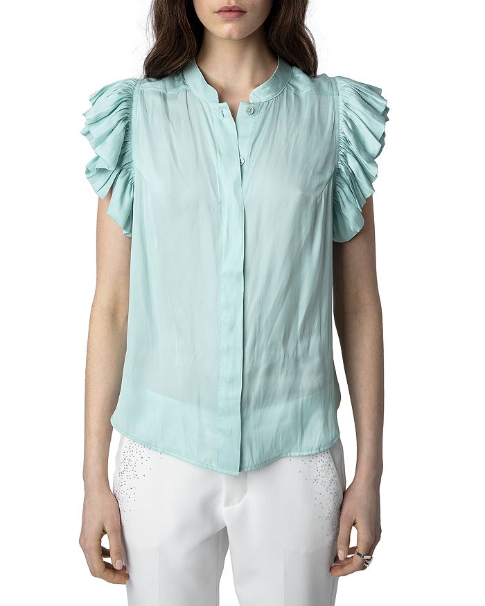 Zadig & Voltaire Ruffled-sleeve Blouse In Celadon