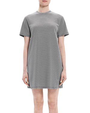 Theory Short-sleeve Knit Mini Shirtdress In Charcoal Multi