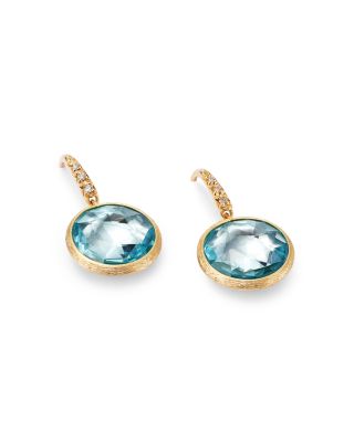 18K Yellow Gold Jaipur Color Blue Topaz & Diamond Drop Earrings