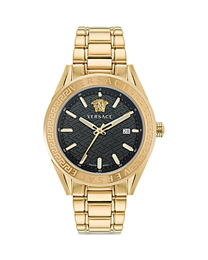 Shop Versace V-code Watch, 42mm In Black/gold