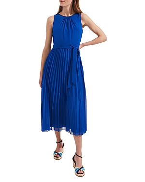 Hobbs London Blythe Pleated Midi Dress In Lapis Blue
