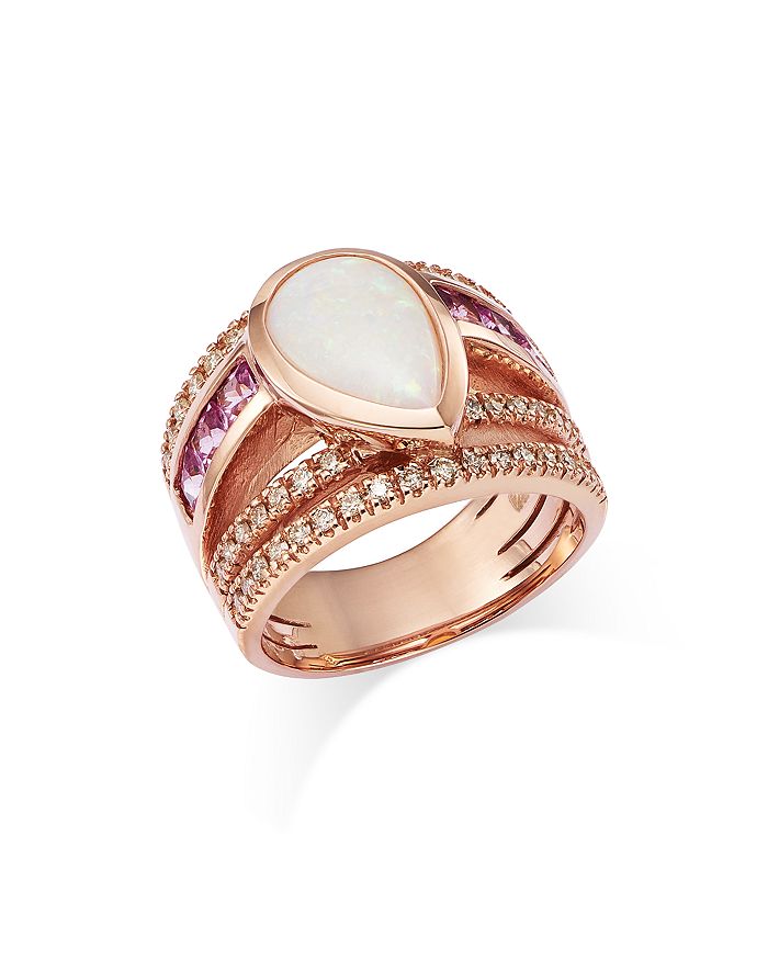 Bloomingdale's - Opal, Pink Sapphire, & Diamond Pear Multirow Ring in 14K Rose Gold - 100% Exclusive