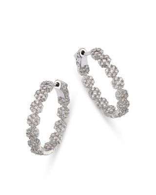 Bloomingdale's Fine Collection - Diamond Cluster Flower Hoop Earrings in 14K White Gold, 2.50 tcw