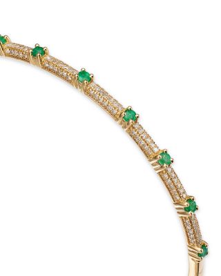 Emerald & Diamond Bangle Bracelet in 14K Yellow Gold 