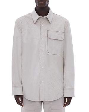 Shop Helmut Lang Relaxed Fit Long Sleeve Leather Shirt In White
