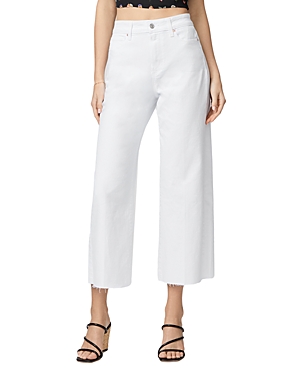 Shop Paige Anessa Raw Hem High Rise Cropped Wide Leg Jeans In Crisp White In Crsp Wht