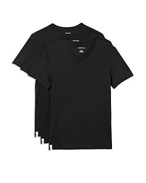 Lacoste Cotton V Neck Tees, Pack Of 3 In Black