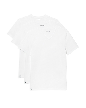 Lacoste Cotton V Neck Tees, Pack Of 3 In White