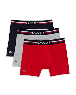 Shop Lacoste Cotton Stretch Logo Waistband Long Boxer Briefs, Pack Of 3 In Bright Green