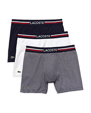 Shop Lacoste Cotton Stretch Jersey Long Boxer Briefs, Pack Of 3 In Navy