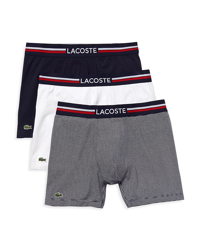 Lacoste Long Stretch Cotton Jersey Boxer Brief 3-pack In Navy