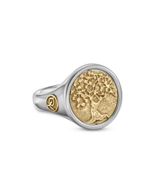 Men's Life & Death Duality Signet Ring in Sterling Silver with 18K Yellow Gold