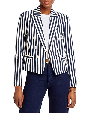 L'agence Womens Striped Cropped Double-breasted Blazer In Blue