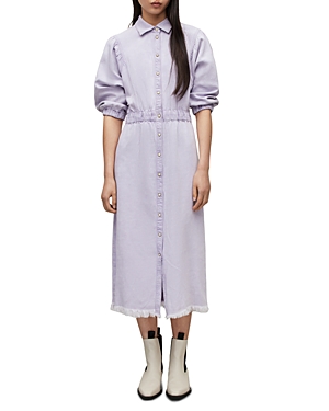 Allsaints Osa Puff Sleeve Denim Shirtdress In Washed Purple