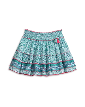 Poupette St Barth Girls' Ariel Cotton Floral Print Ruffled Mini Skirt - Little Kid, Big Kid In Aqua
