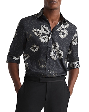 REISS EVIE ABSTRACT FLORAL PRINT BUTTON FRONT SHORT SLEEVE SHIRT