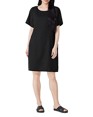 Eileen Fisher Organic Linen Dolman Sleeve Dress In Black