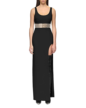 David Koma Crystal-embellished Crepe Gown In Black/silver