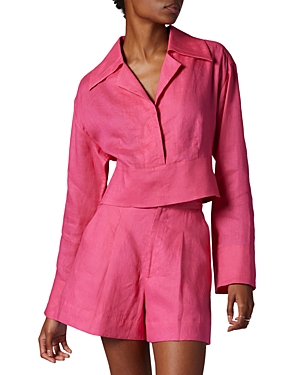 Equipment Beatrix Linen Crop Shirt In Raspberry Sorbet