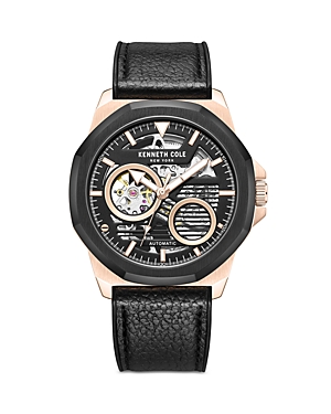 Kenneth Cole Men's Automatic Stainless Steel & Leather Skeleton Watch/45mm In Black