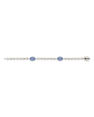 Sterling Silver Boule Blue Enamel Logo Beaded Bracelet