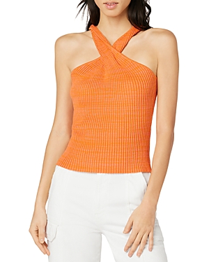 Hudson Twist Crossover Rib Halter Tank In Papaya