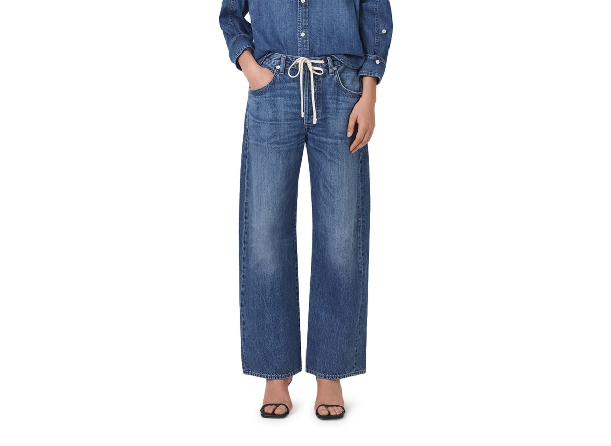 Brynn Drawstring High Rise Wide Leg Jeans in Atlantis