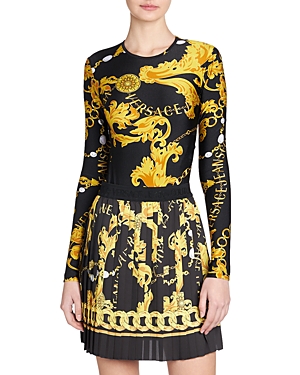 Versace Jeans Couture Black Long-sleeved Bodysuit In Black/gold