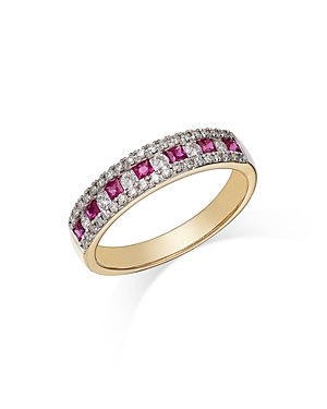 Bloomingdale's Ruby & Diamond Triple Row Band in 14K Yellow Gold - 100% Exclusive