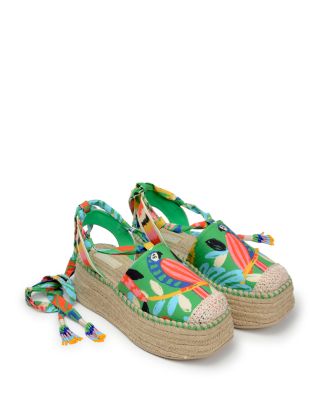 FARM Rio - Women's Green Forest Bead Embellished Espadrille Platform Shoes