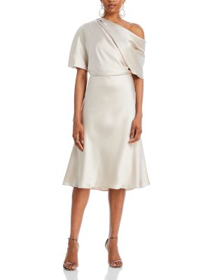 Amsale One-shoulder Fluid Satin Cocktail Midi Dress In Mocha | ModeSens