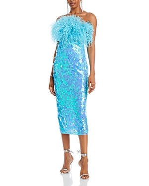 Bronx And Banco Coco X Afiya Sequined Feather Trim Dress In Light Blue