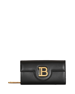 Balmain B Buzz Leather Wallet On A Chain Small Crossbody In Black/gold