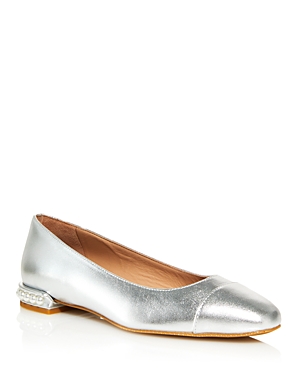 Shop Stuart Weitzman Women's Pearl Slip On Cap Toe Flats In Silver