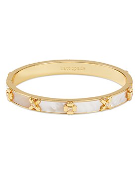 kate spade new york - Heritage Bloom Cubic Zirconia & Mother of Pearl Flower Bangle Bracelet in Gold Tone