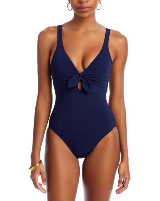 Ava Plunge Neck Tie-Front One Piece Swimsuit