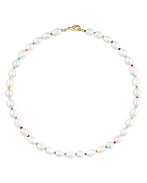 Alexa Leigh Ariel Cultured Freshwater Pearl & Multicolor Beaded Collar Necklace In Gold Tone, 15 In White/multi