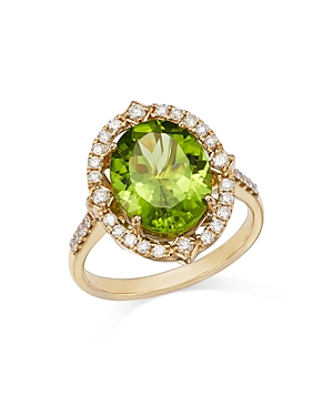 Bloomingdale's Peridot & Diamond Halo Ring In 14k Yellow Gold - 100% Exclusive In Green/gold