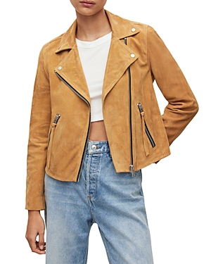 Allsaints Dalby Suede Biker Jacket In Mustard Yellow