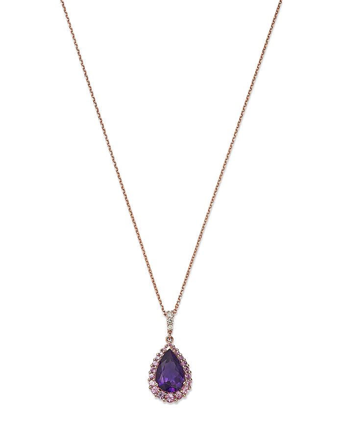 Bloomingdale's - Amethyst, Pink Sapphire & Diamond Halo Pendant Necklace in 14k Rose Gold, 16" - 100% Exclusive