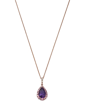 Bloomingdale's Amethyst, Pink Sapphire & Diamond Halo Pendant Necklace In 14k Rose Gold, 16 - 100% Exclusive In Purple/rose Gold