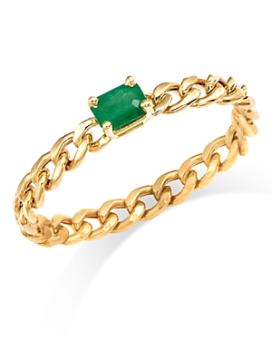 Zoë Chicco 14k Yellow Gold Emerald Gemstones Emerald Chain Link Ring In Green/gold